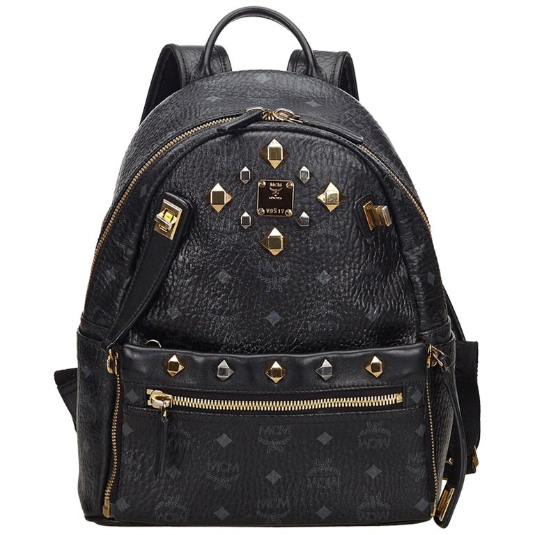 MCM Black Studded Visetos Leather Backpack For Sale at 1stdibs