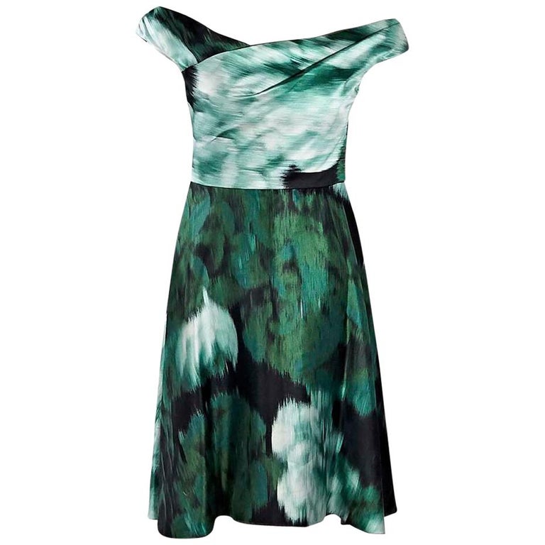 Green Melting Skull Rose Off-shoulder Back Lace-up Dress main image 0