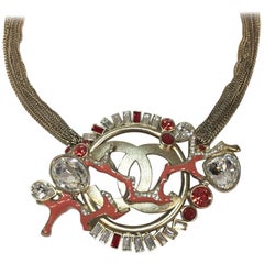 Chanel Choker-Halskette 7 Goldene Ketten und Central Large CC