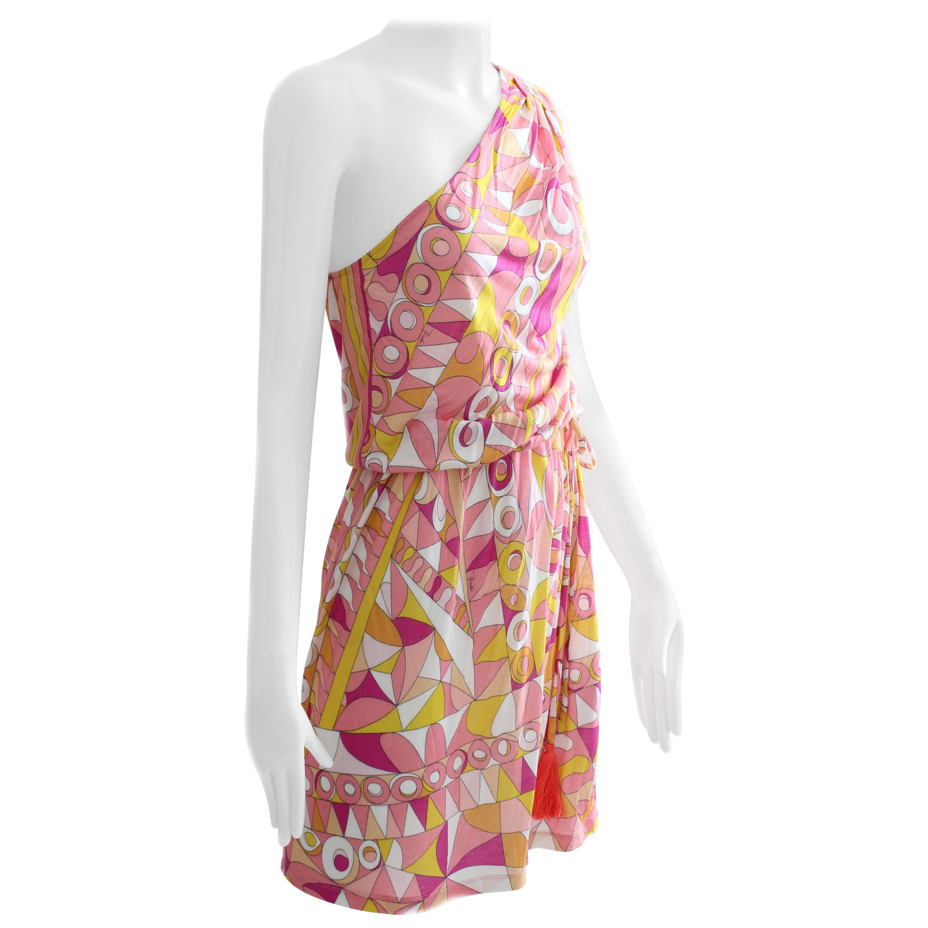 Emilio Pucci Pink Multicolor Print One Shoulder Dress Romper 