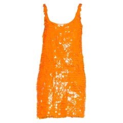 Vintage Stephen Sprouse Neon Orange Mod Inspired Vinyl Disk Minidress