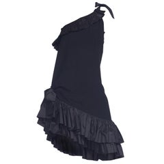  Yves Saint Laurent YSL 1980 black crepe and silk taffeta ruffles LIB