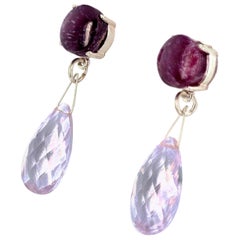 AJD Elegant 8.6Cts Ruby & 26.9Cts Rose of France Amethyst Silver Earrings