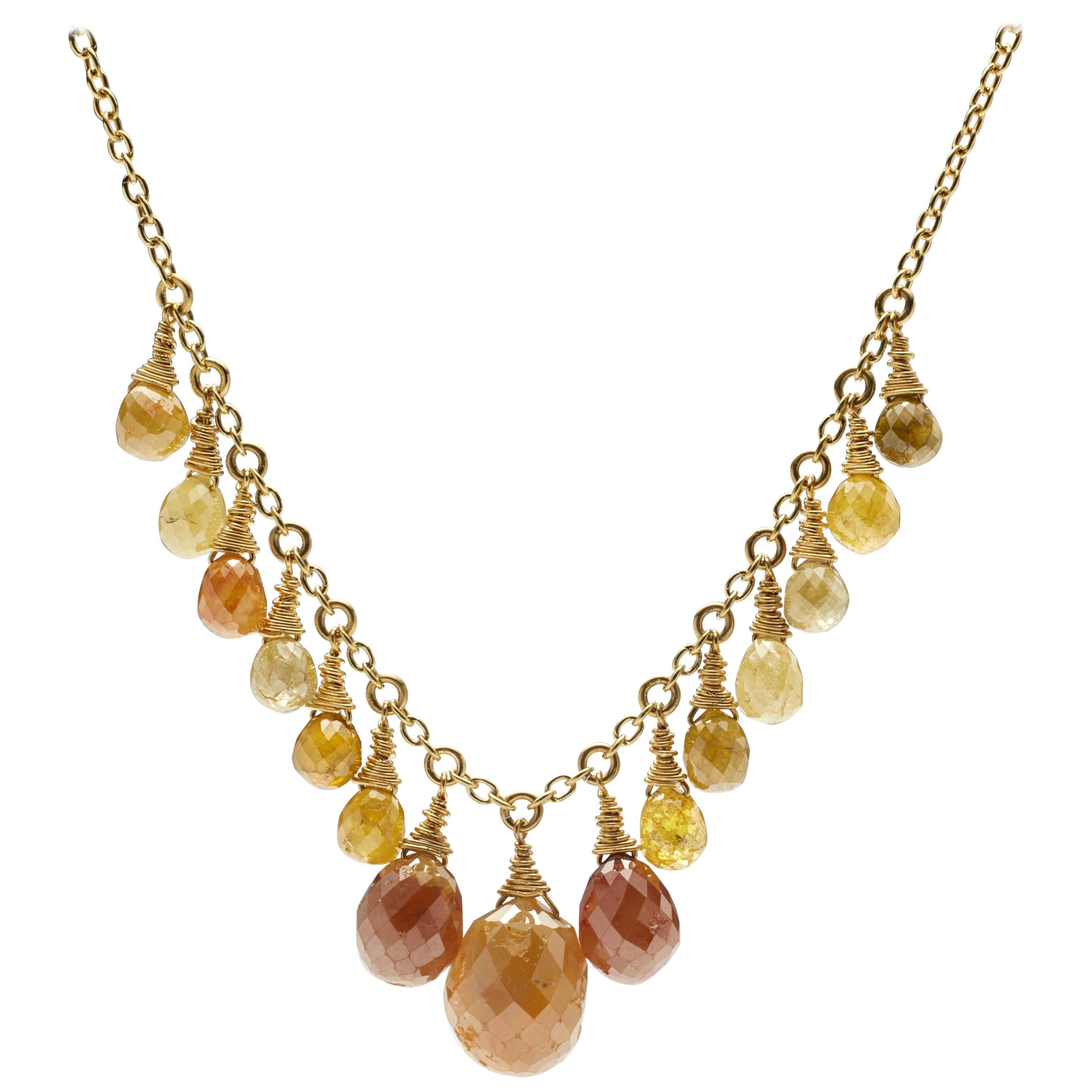 Briolette Diamond Bead 18K Gold Necklace 