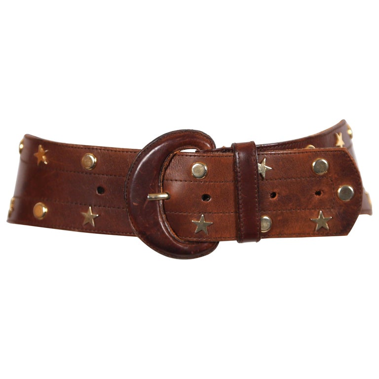 brown leather wide belt with star and circular gilt studs, 1980s at 1stDibs