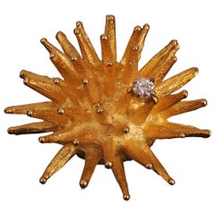 Gold Sea Urchin Pin with Diamond