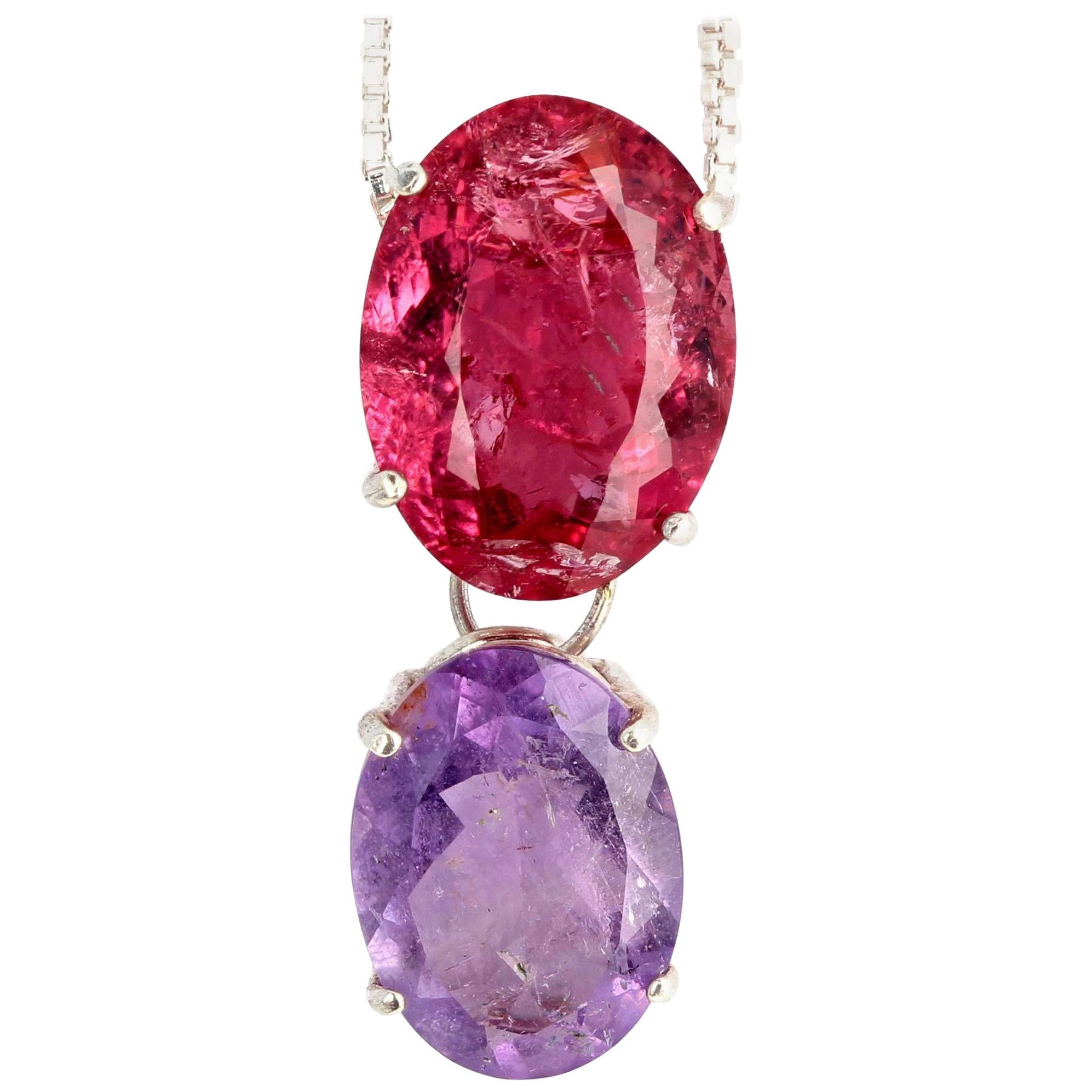 Gemjunky Candy Color 8Cts Red Tourmaline & 5Cts Purple Tourmaline Silver Pendant