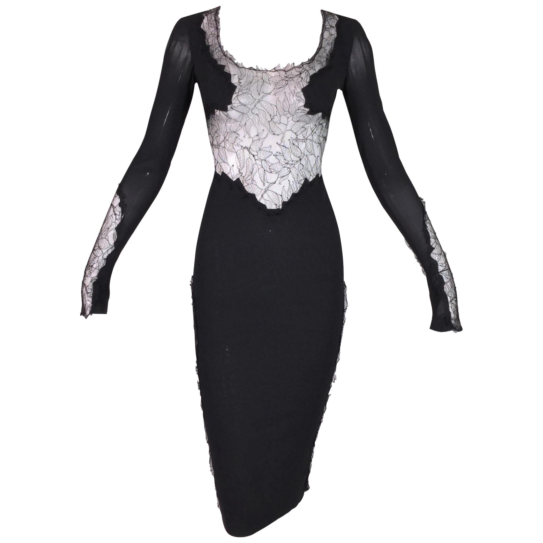 F/W 2004 Dolce & Gabbana Sheer Black Silk Mesh Lace Wiggle Dress