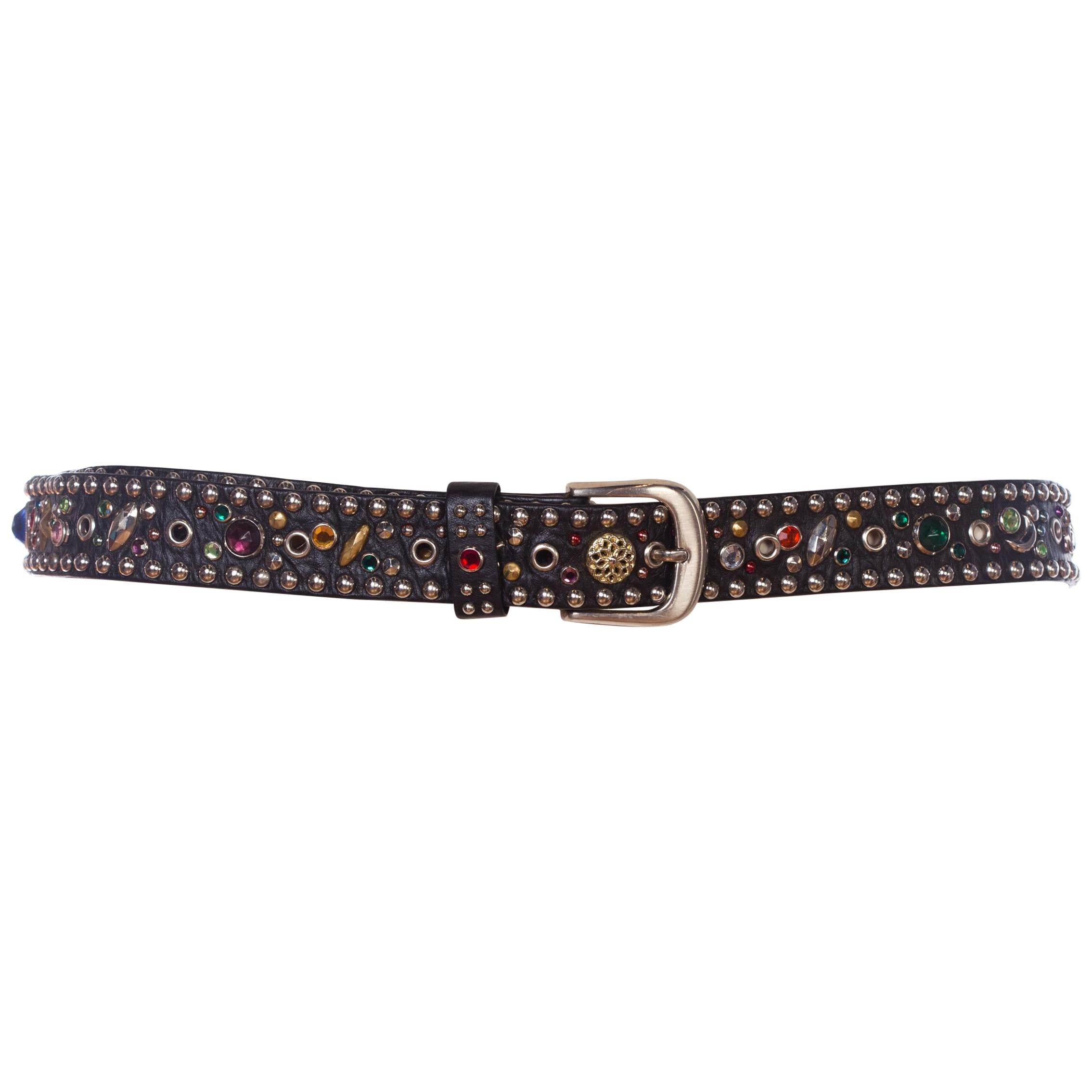 1980s Crystal Studded Leather Belt