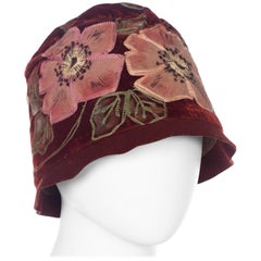 1920s Hand Painted Silk Velvet Cloche