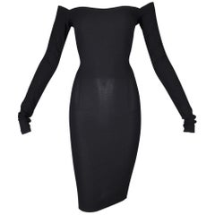 S/S 1991 Dolce & Gabbana Runway Sheer Black Off Shoulder Wiggle Mini Dress