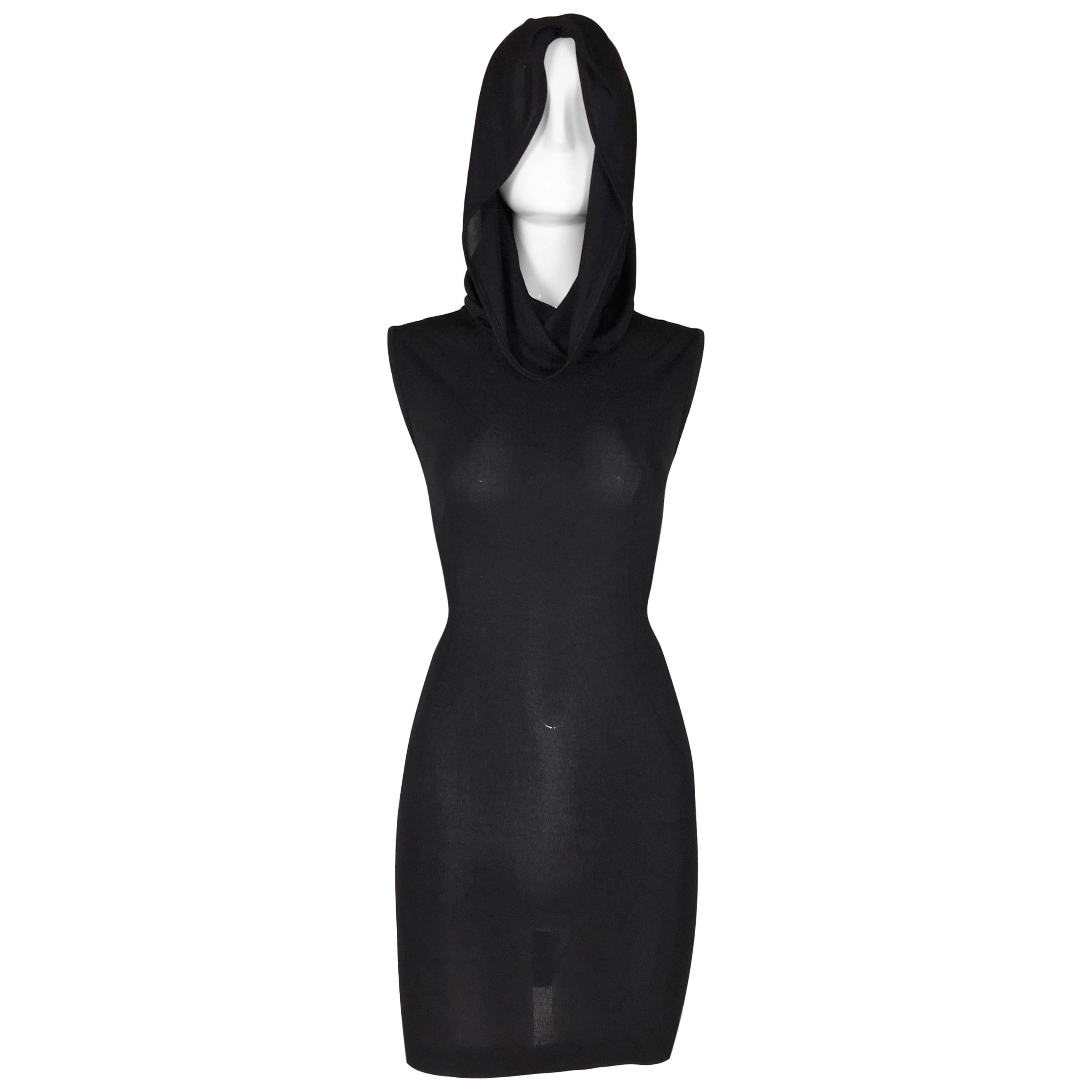 Dolce & Gabbana Runway Sheer Black Hooded Mini Dress, S / S 1996 