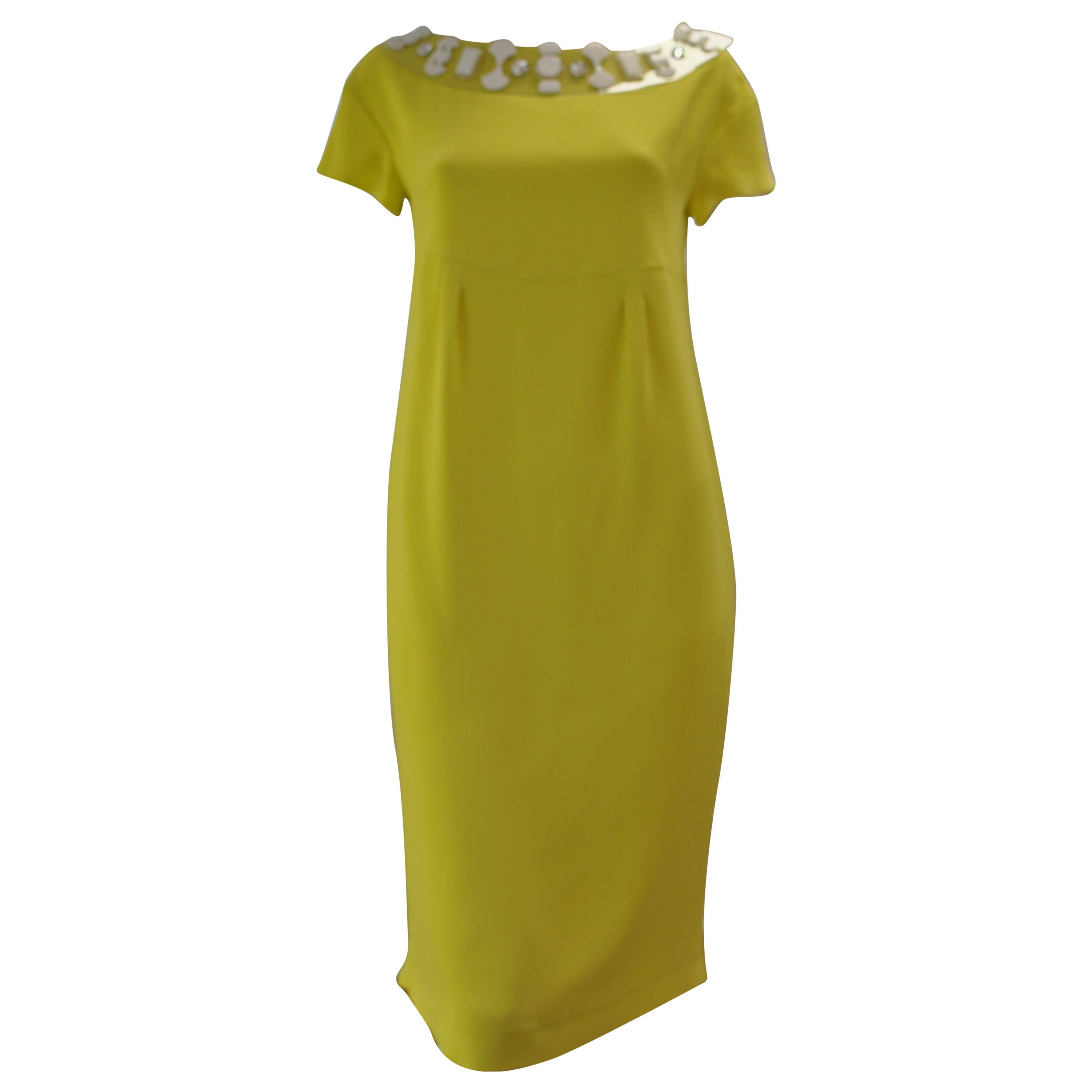  Schumacher Canary Yellow Dress with Detachable Embellished  Collar 