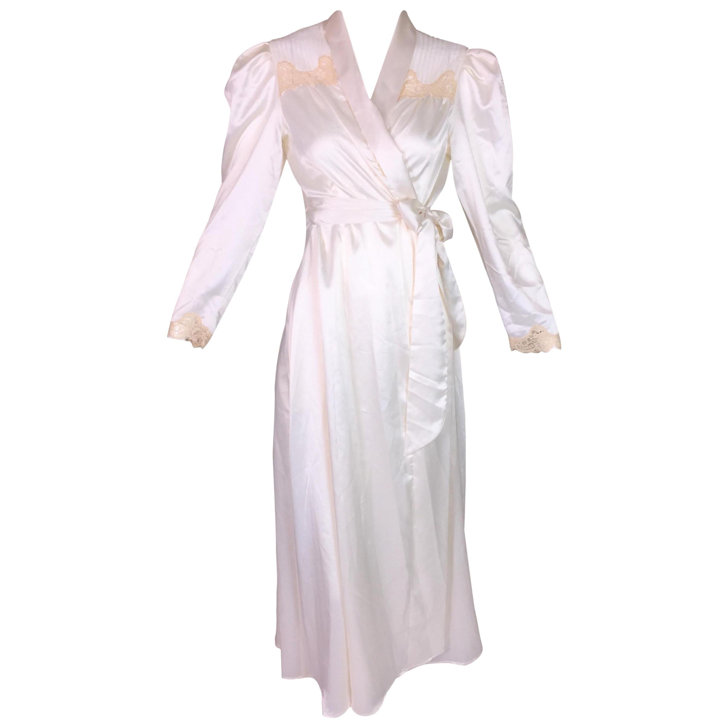 Christian Dior Ivory Satin 1940s Style Old Hollywood Robe Dress, 1970s 
