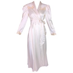 Christian Dior Ivory Satin 1940s Style Old Hollywood Robe Dress, 1970s 