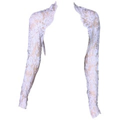 Vintage Dolce & Gabbana Sheer White Lace and Mesh Cropped Bridal Shrug Jacket, 1992 