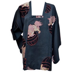 Christian Dior for Neiman Marcus 1970's Black Dragon Print Kimono Sleeve Jacket