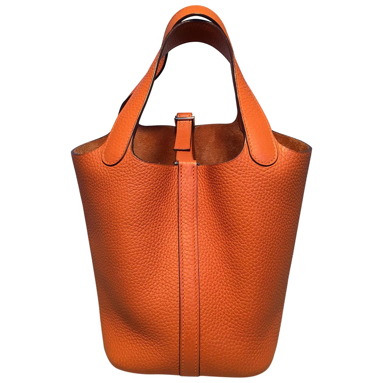 Hermes Orange Clemence Leather Picotin PM Handbag