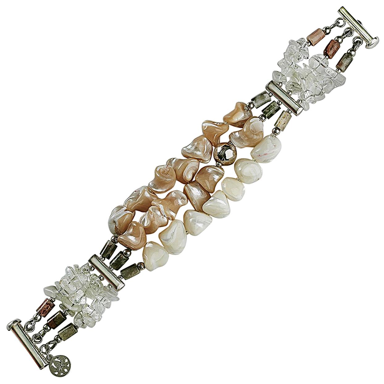 Rock Lily ( NEW ) Mother-of-Pearl Nugget Crystal Jasper Bead Layered Bracelet For Sale