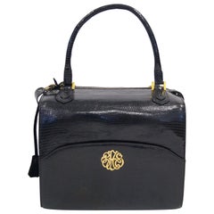 Martin Van Schaak Custom Black Java Lizard Skin Box Bag, 1960s