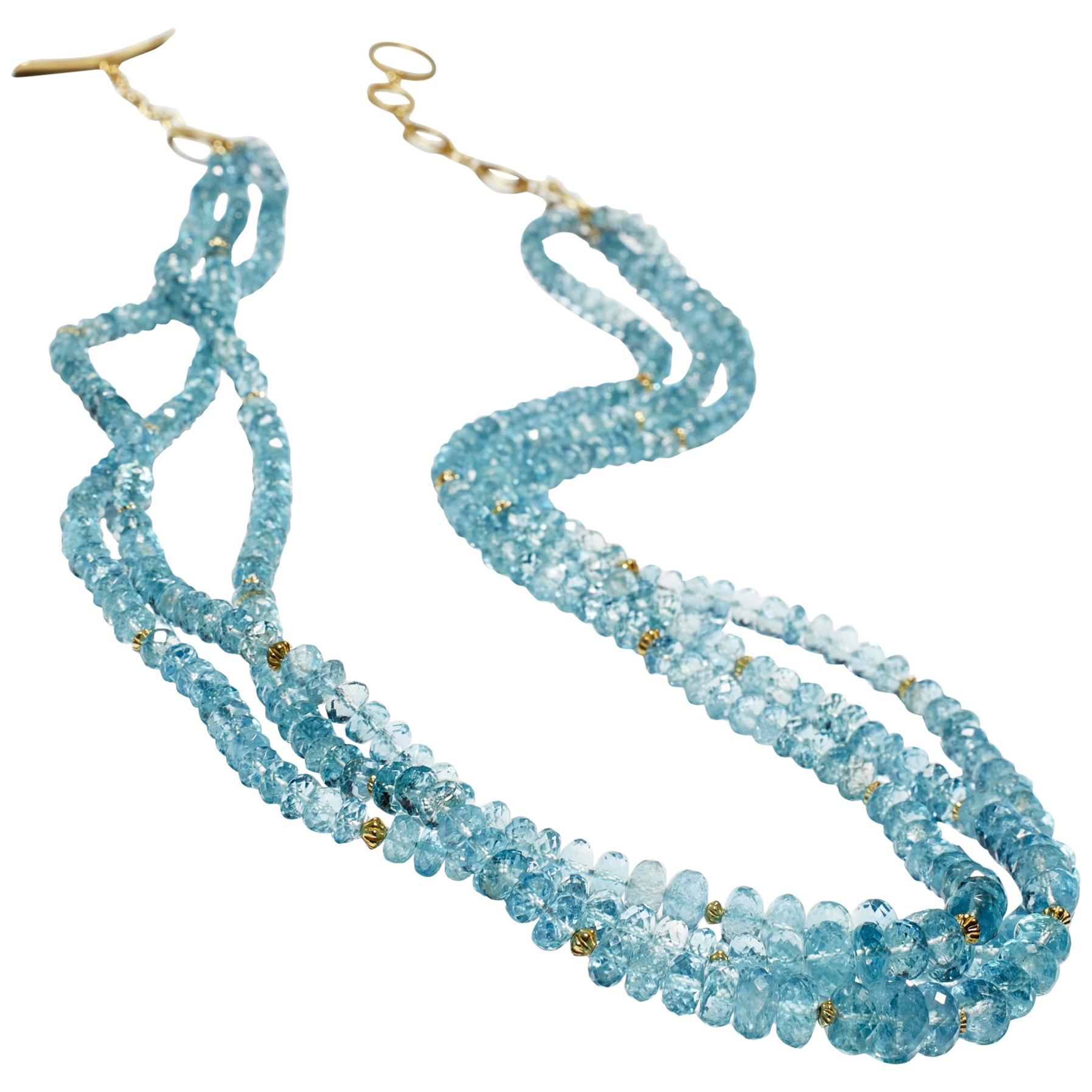 Aquamarine Bead Necklace 18K Gold By Christopher Phelan Fine Jewelry