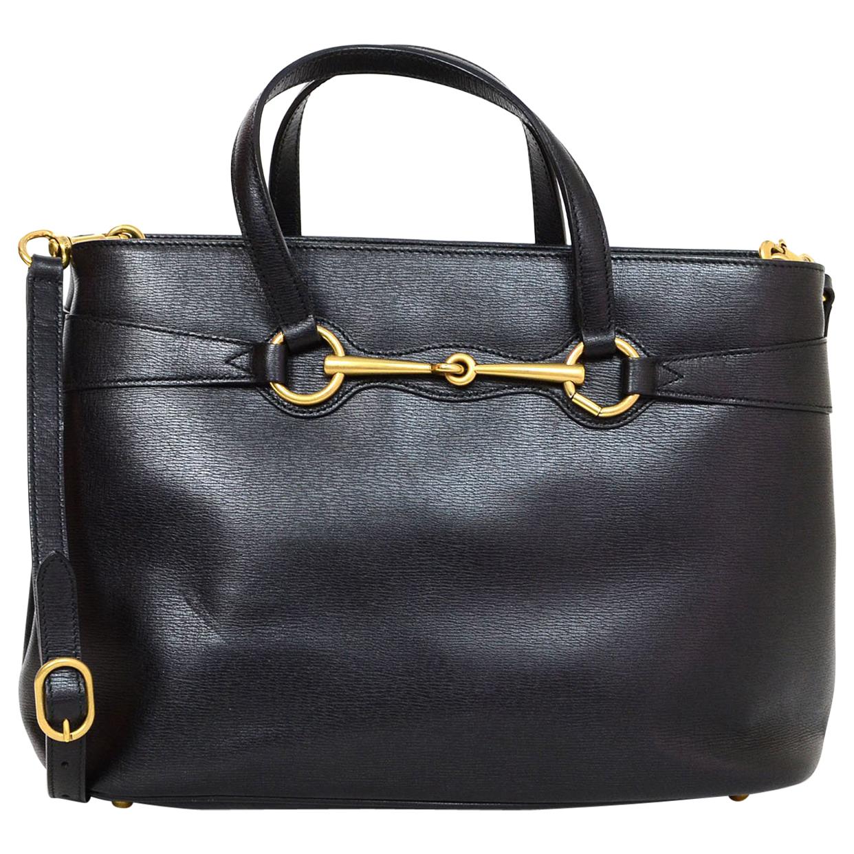 Gucci Black Medium Bright Bit Leather Satchel Bag with Dust Bag 