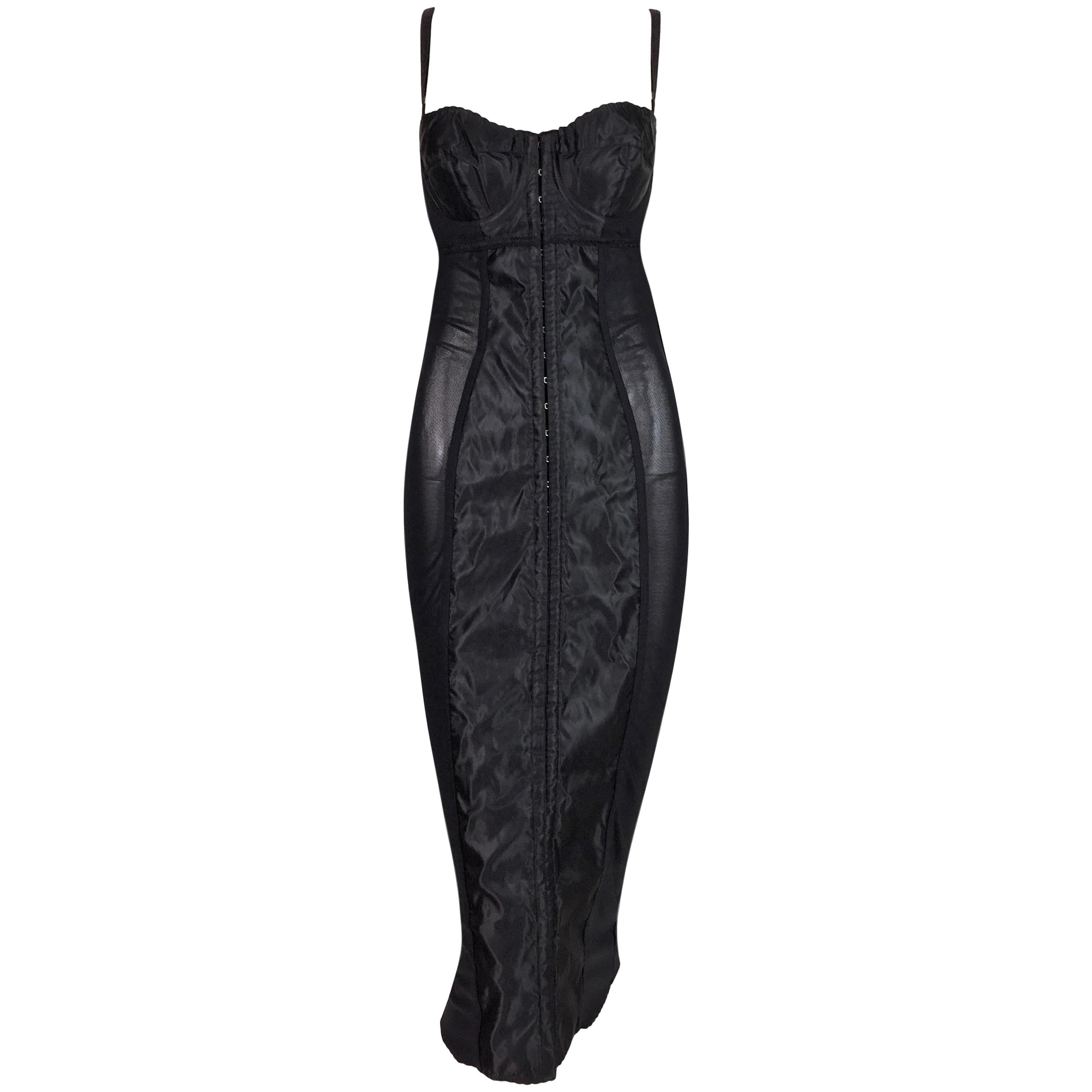 1997 Dolce & Gabbana Sheer Black Pin-Up Black Bandage Corset Wiggle Dress