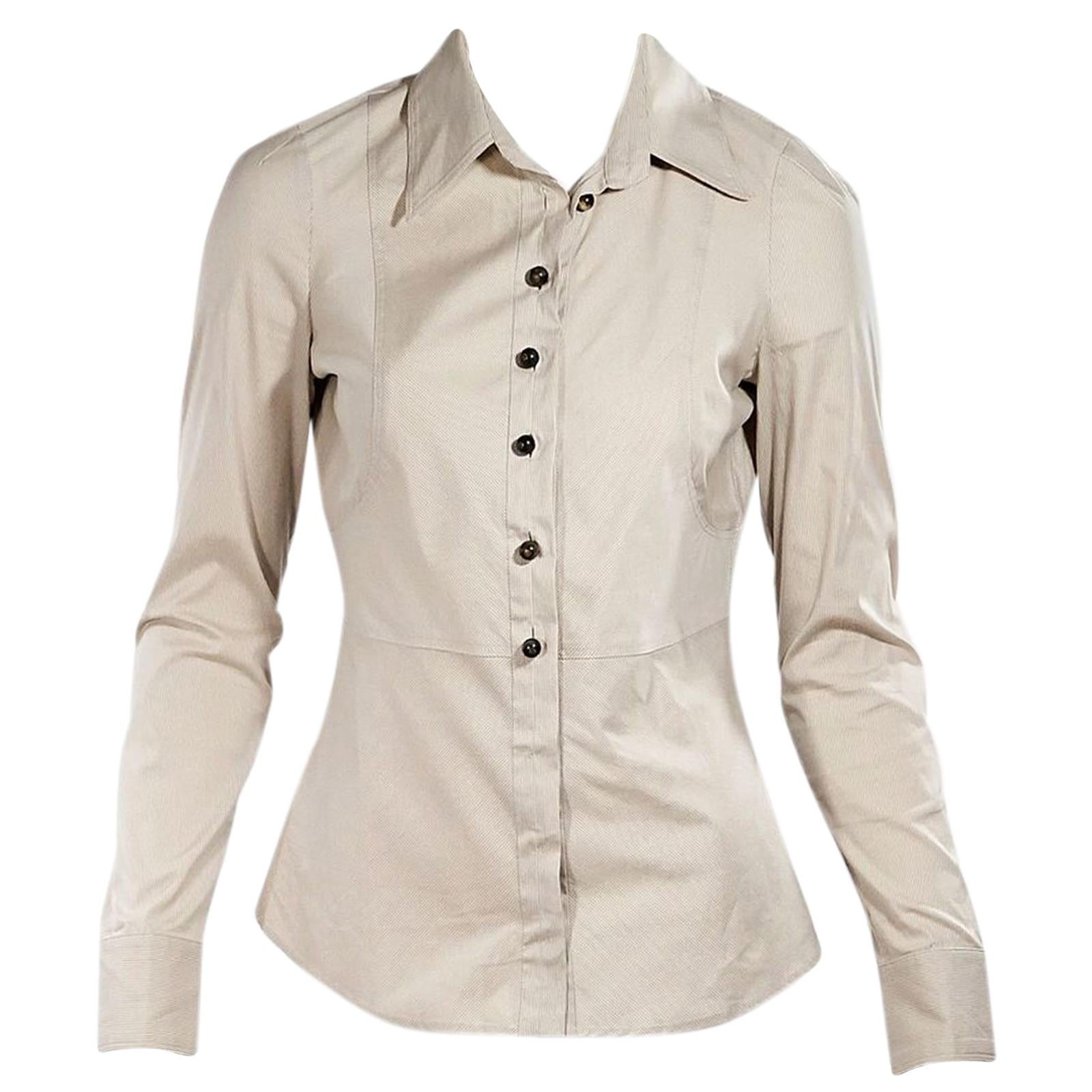 Tan Gucci Pinstriped Fitted Blouse