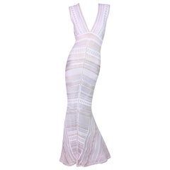 Gianfranco Ferre Sheer Ivory Knit Embellished Bridal Mermaid Gown Dress S/S 1998
