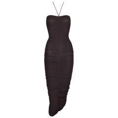 2000 Dolce & Gabbana Semi-Sheer Brown Ruched Halter Bodycon Dress 40
