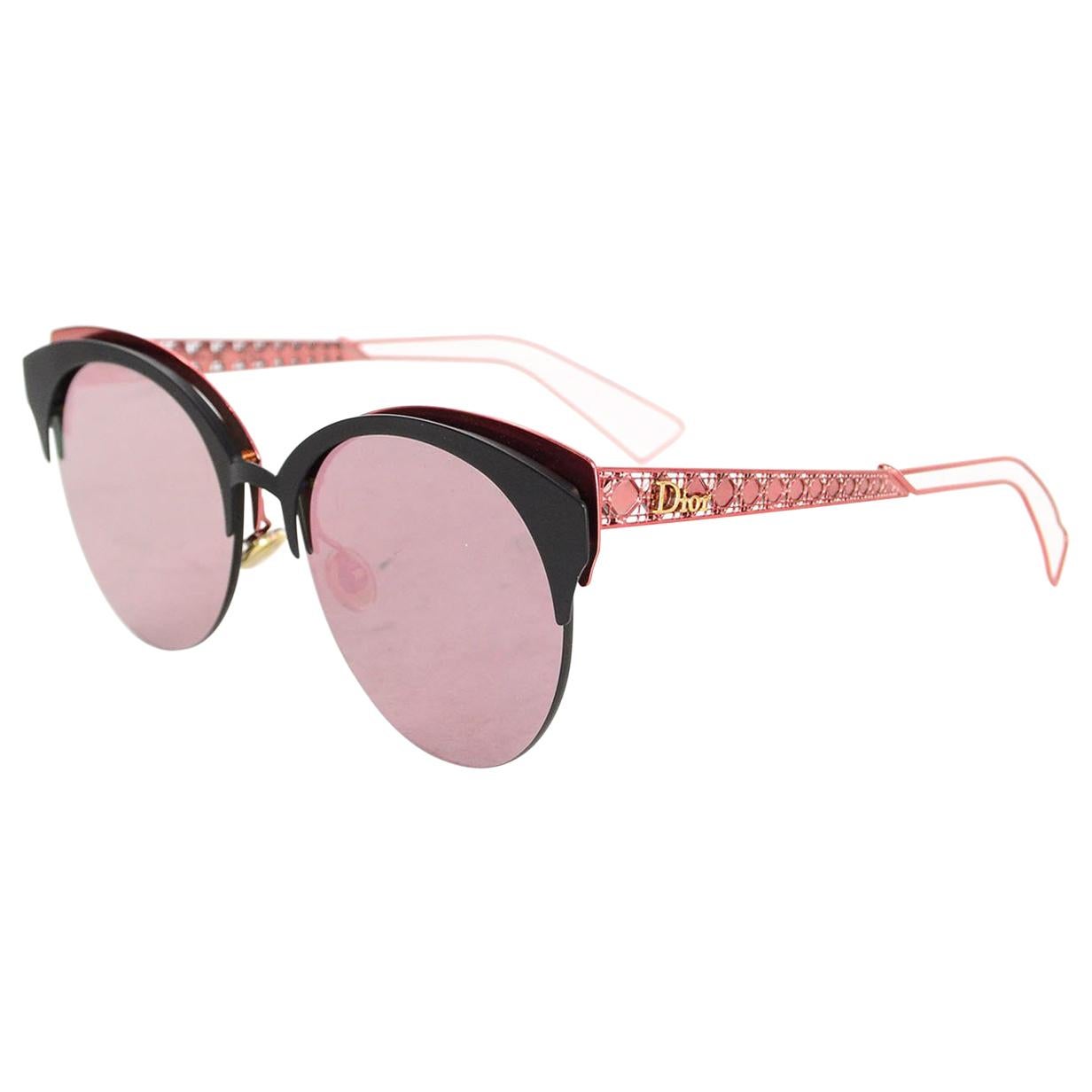 Christian Dior Pink & Black Diorama Mirrored Sunglasses with Case