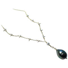 Black Tahitian Pearl Drop 18K Gold Necklace 