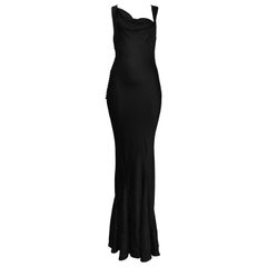 Vintage John Galliano for Christian Dior Black Satin & Rhinestone Evening Gown