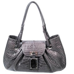 Oscar De La Renta Grey Crocodile Purse with Silver Hardware 