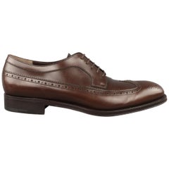 SALVATORE FERRAGAMO Size 12 Brown Perforated Leather Wingtip Lace Up