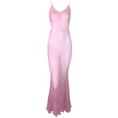 S/S 1997 Dolce & Gabbana Runway Sheer Pink Silk Long Gown Dress w Train