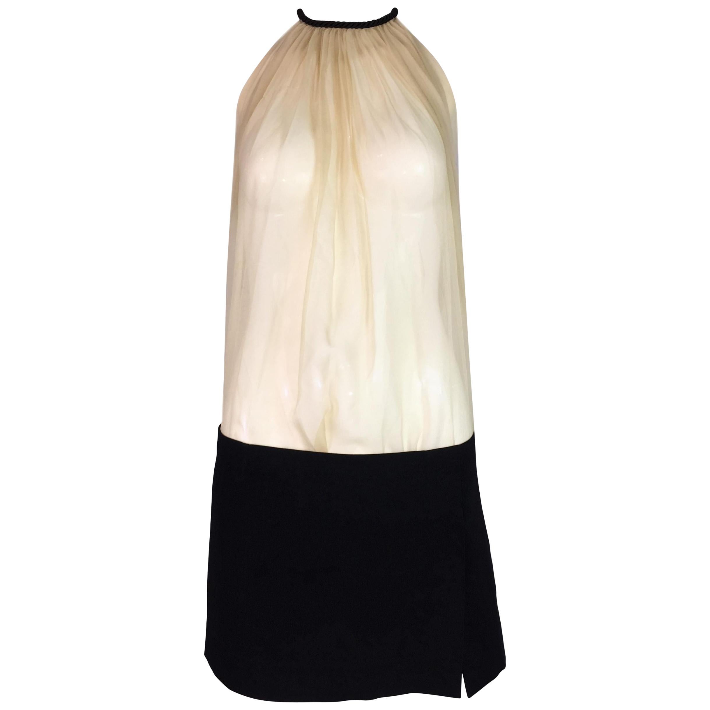 1990's Dolce & Gabbana Sheer Nude Silk Top & Black Micro Mini Skirt