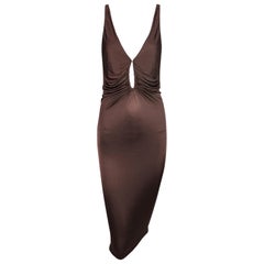 2001 Alexander McQueen Liquid Bronze Brown Plunging Pin-Up Wiggle Dress