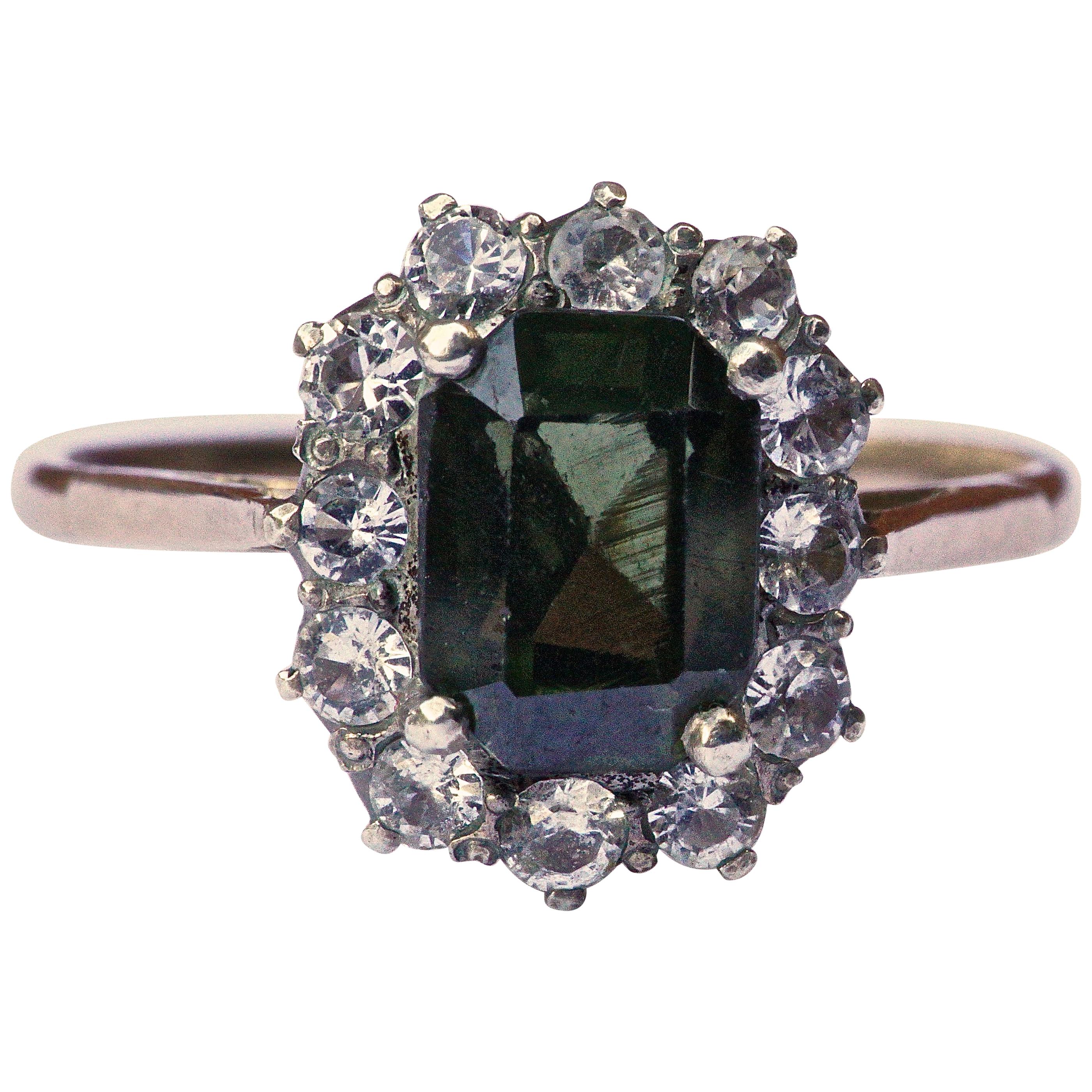 1930s 14ct Rose Gold, Green Zircon and White Sapphire Ring