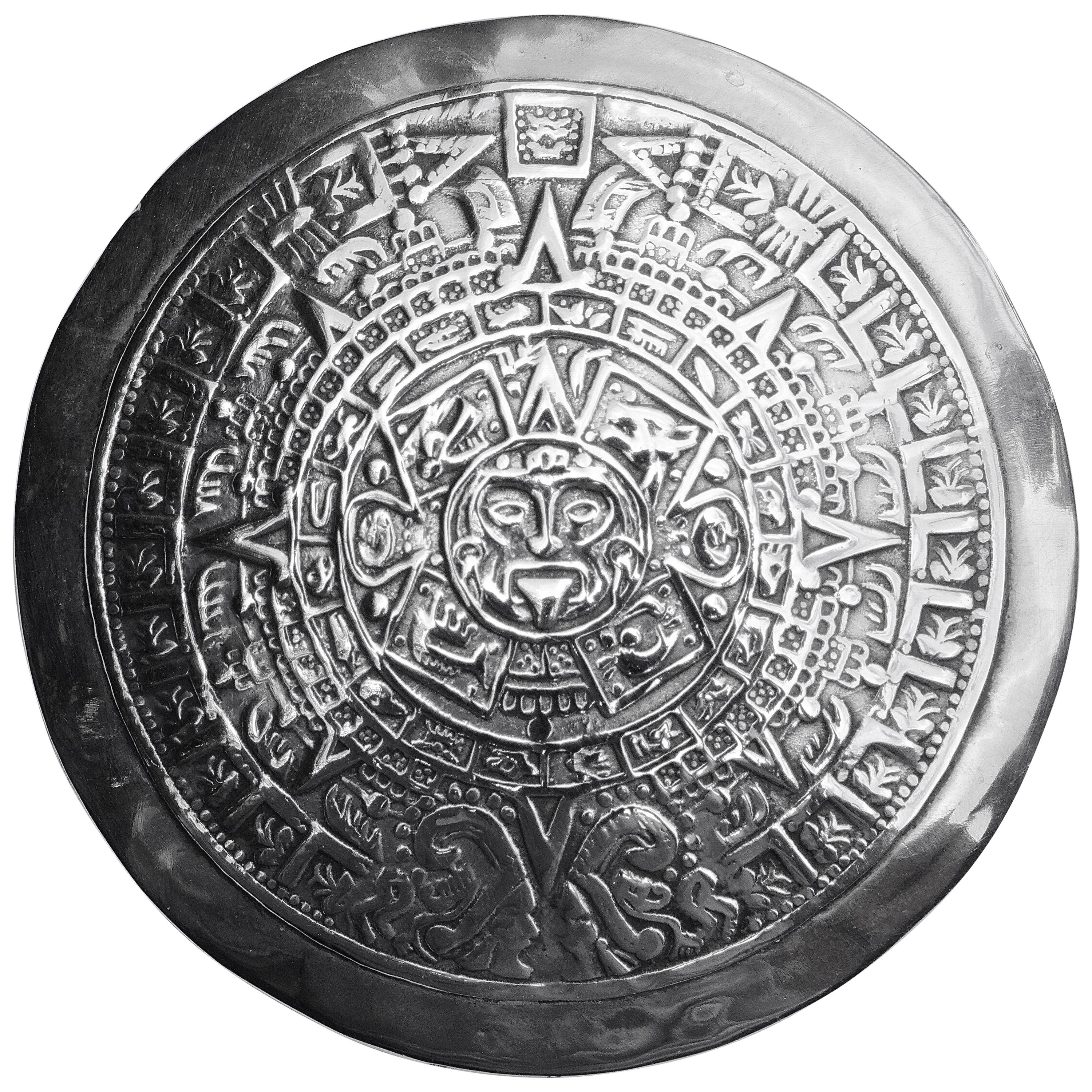 Taxco Mexican Round Sterling Silver Mayan Calendar Pendant / Brooch, circa 1950s