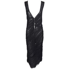 Vintage 1990's Fendi Sheer Black Mesh Plunging Tie Front Dress