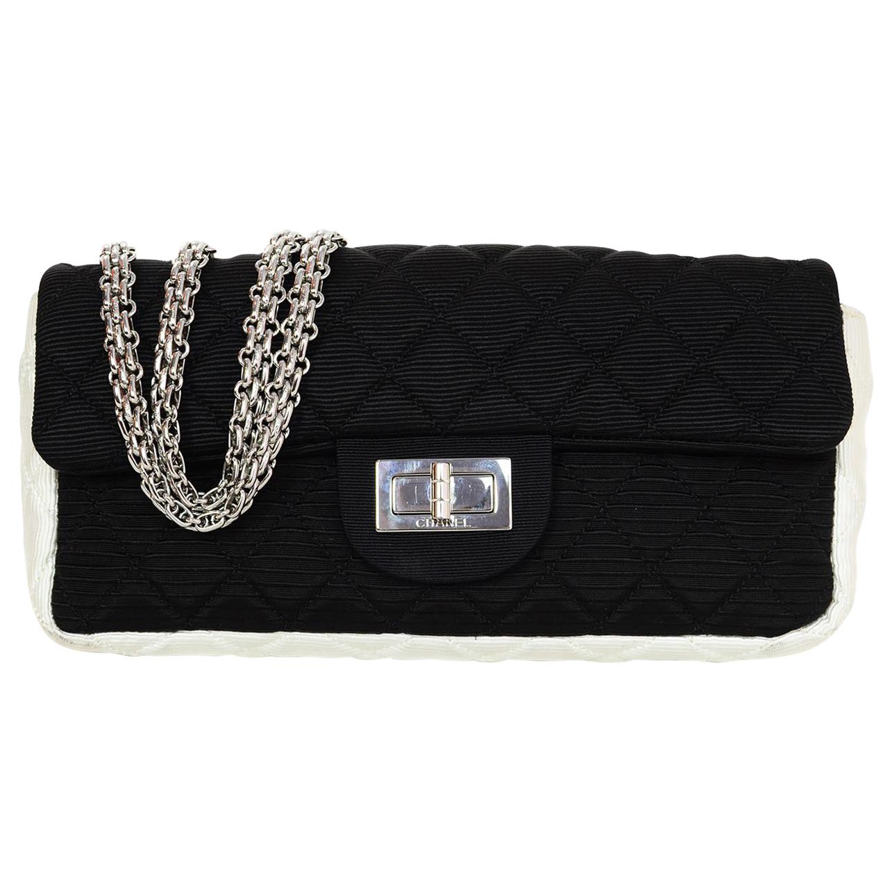 Chanel Black & White Quilted Grosgrain 2.55 Reissue East/West Flap Bag