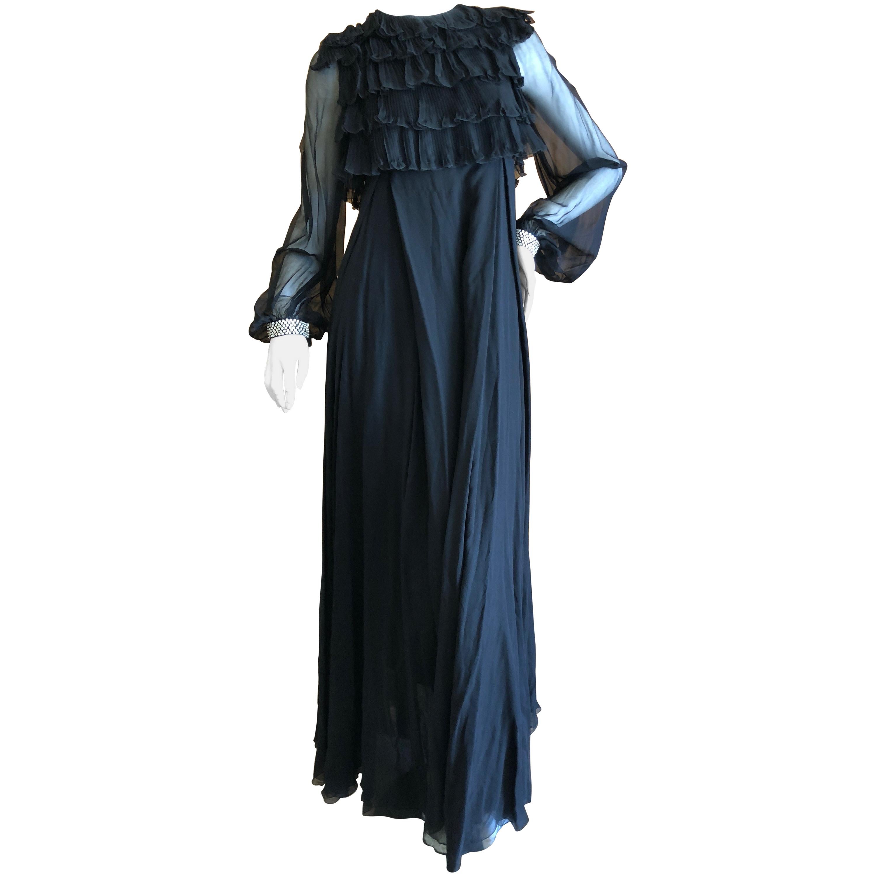 Cardinali 1970's Black Silk Evening Dress with Palazzo Pants For Sale