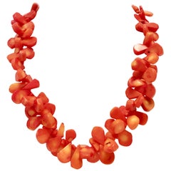 Vintage 20th Century Orange Coral "Teardrop" Bead Choker Necklace