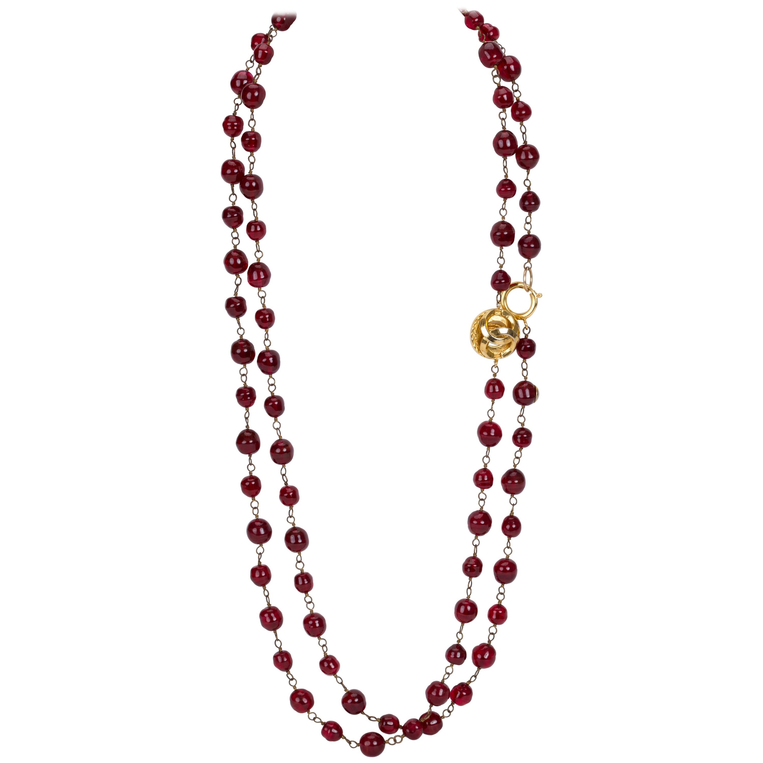 1970's Chanel Red Gripoix Extra Long Sautoir Necklace