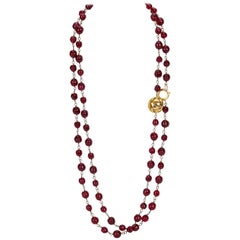 1970's Chanel Red Gripoix Extra Long Sautoir Necklace