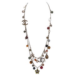 Chanel Glass & Enamel Silver Charm Necklace
