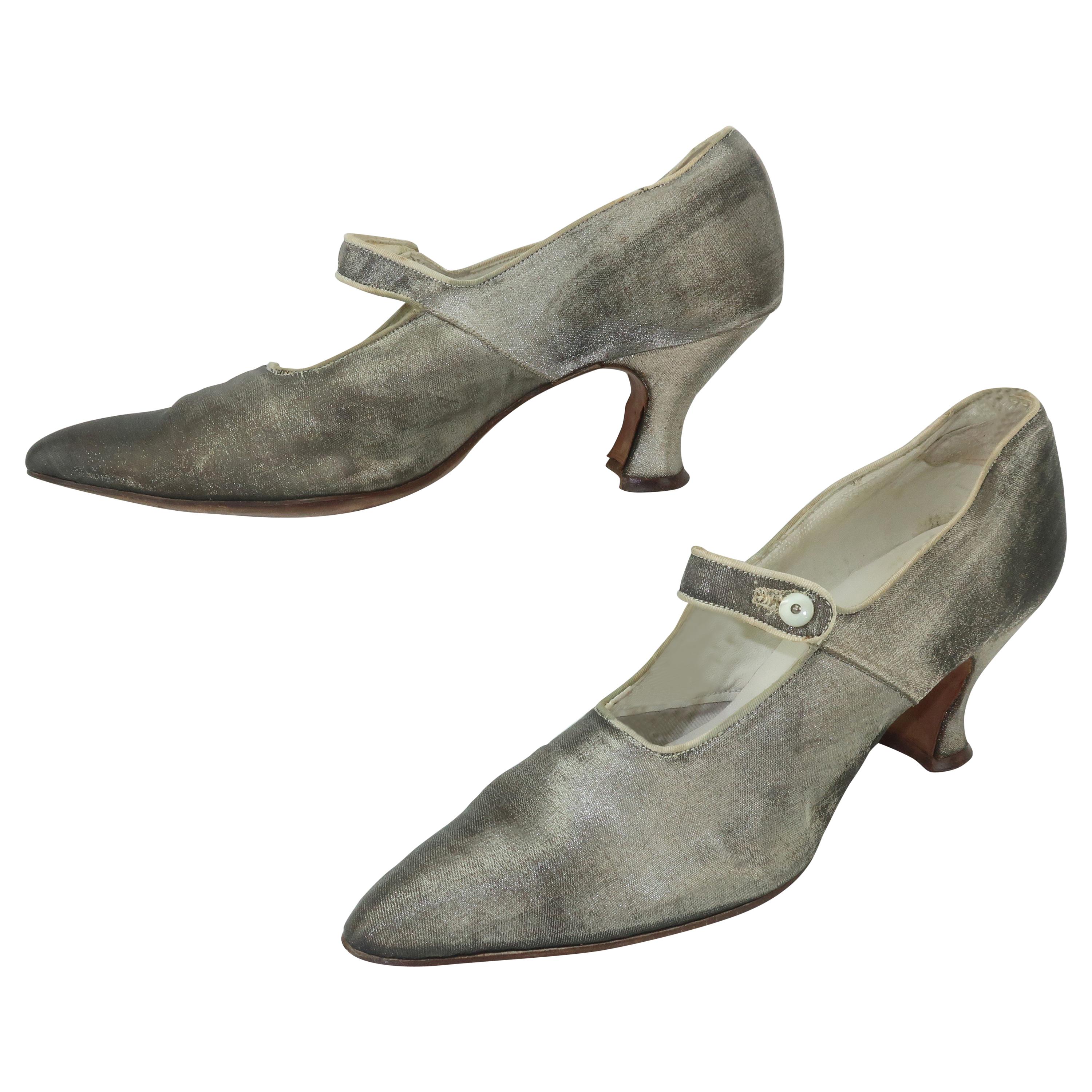 Art Deco 1920's Silver Metallic Flapper Shoes Sz 7.5-8N