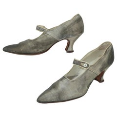 Art Deco 1920er Silber Metallic Flapper Schuhe Sz 7::5-8N