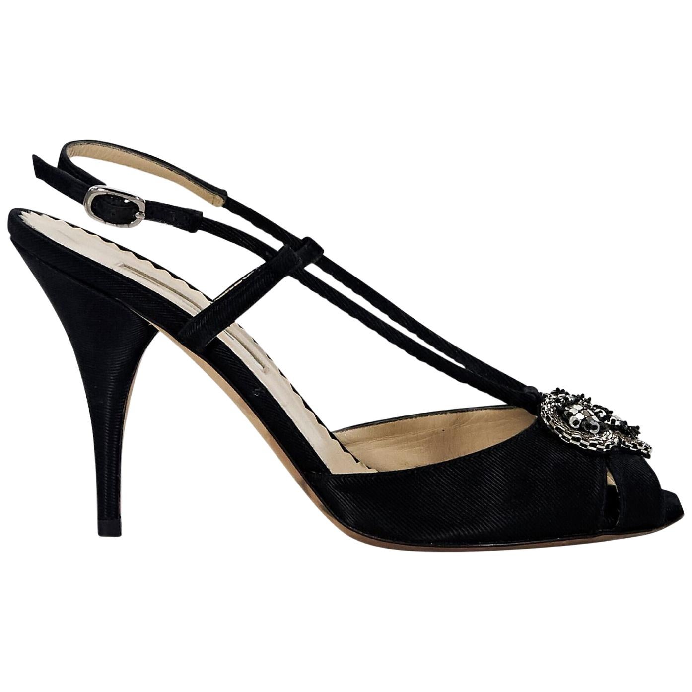 Black Oscar de la Renta Embellished Evening Sandals